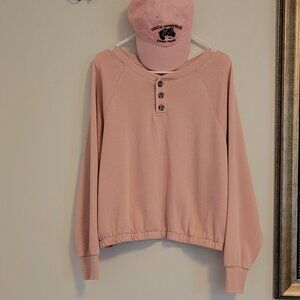 Papercut pink 3 button long sleeve elastic waist oversize crop sweatshirt. L